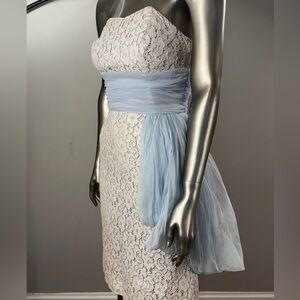 VTG Ferman O’ Grady White Lace & Blue Chiffon Wiggle Dress w/ Bolero
